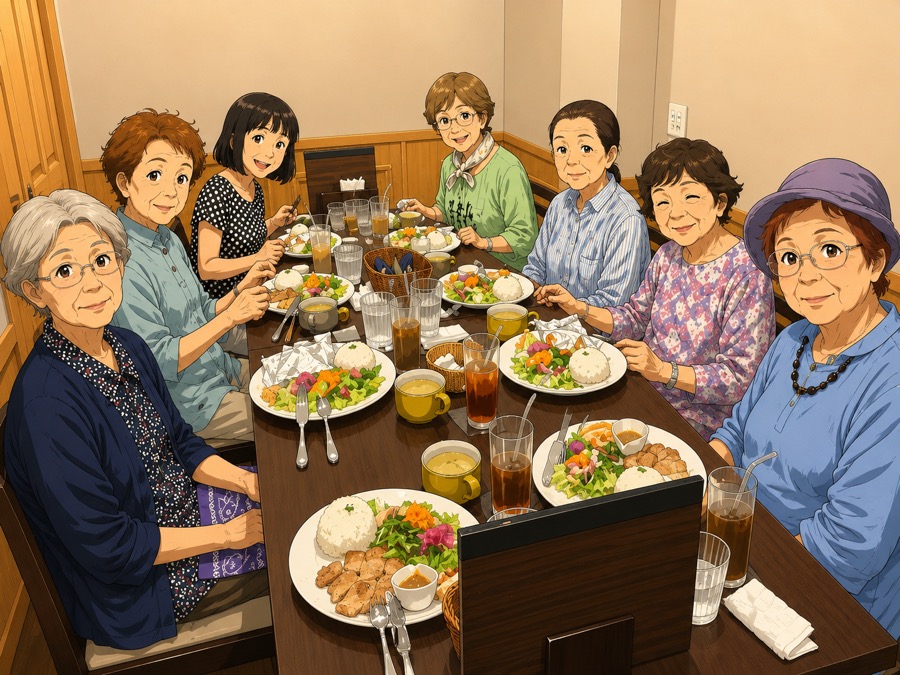日向食堂でのランチのようす（イラスト）