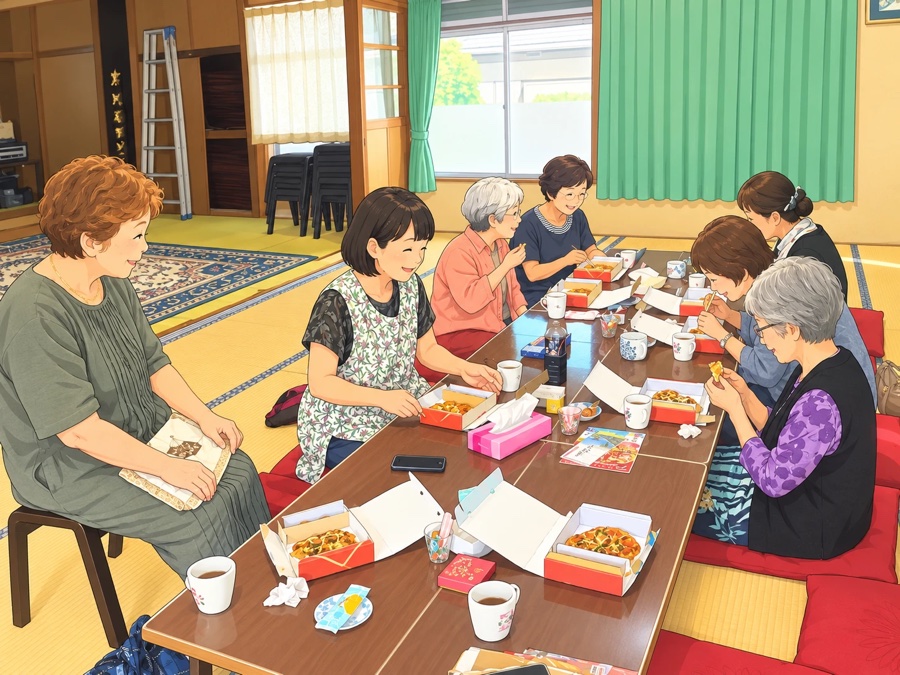 ピザランチ会のようす（イラスト）